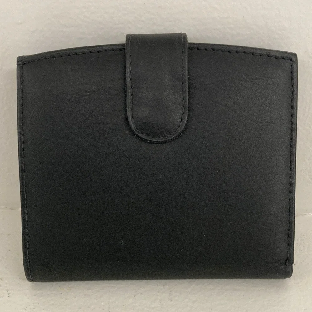 VTG 50s Hand Crafted Black Genuine Leather Bifold Wallet Coin Pocket Minimalist